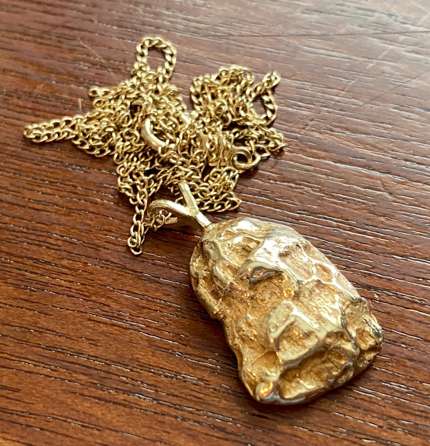 14k Yellow Gold Nugget Pendant Chain Necklace 17.5"