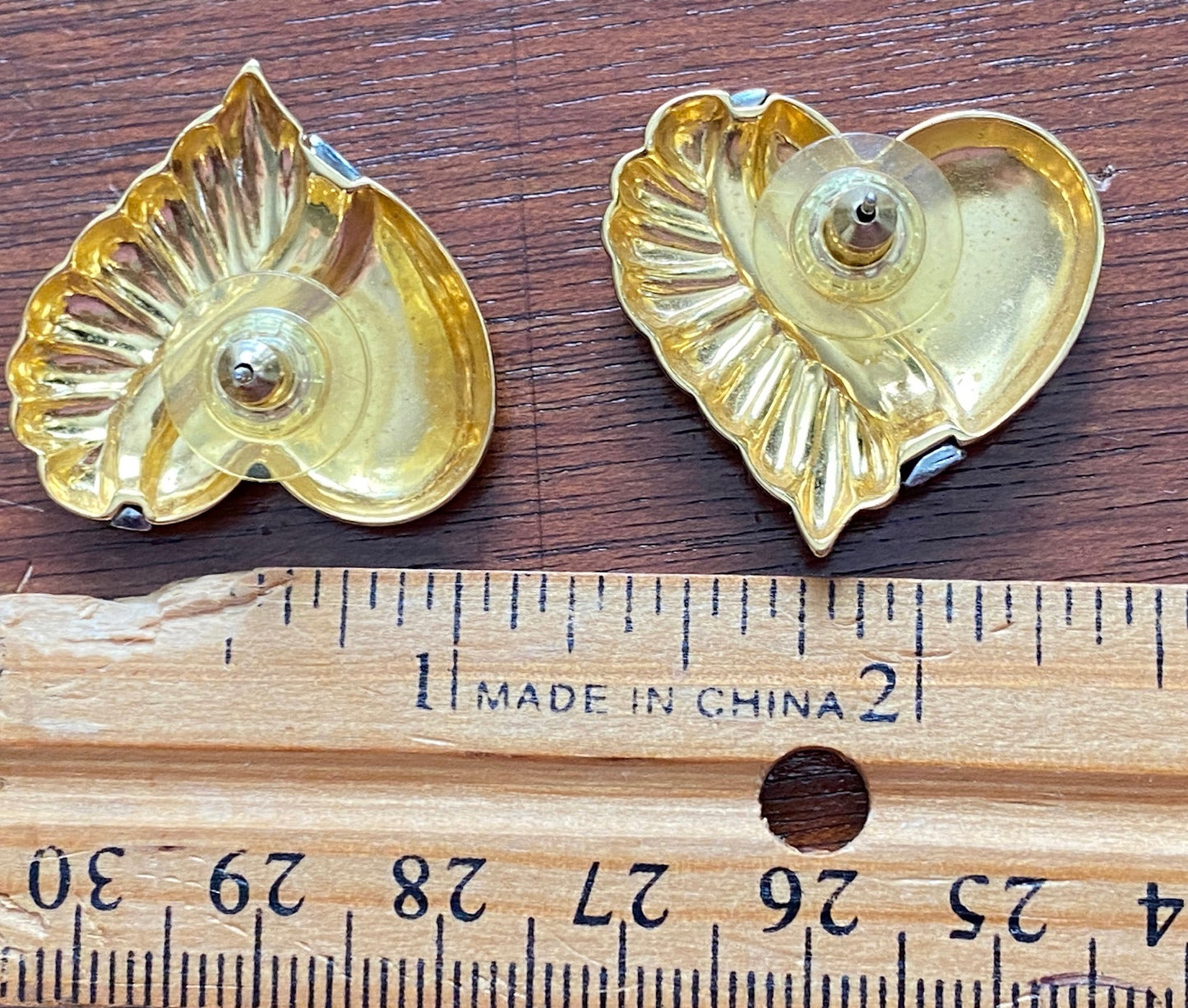 Vintage 80's Gold Tone Ruffle Edge Heart Pierced Earrings