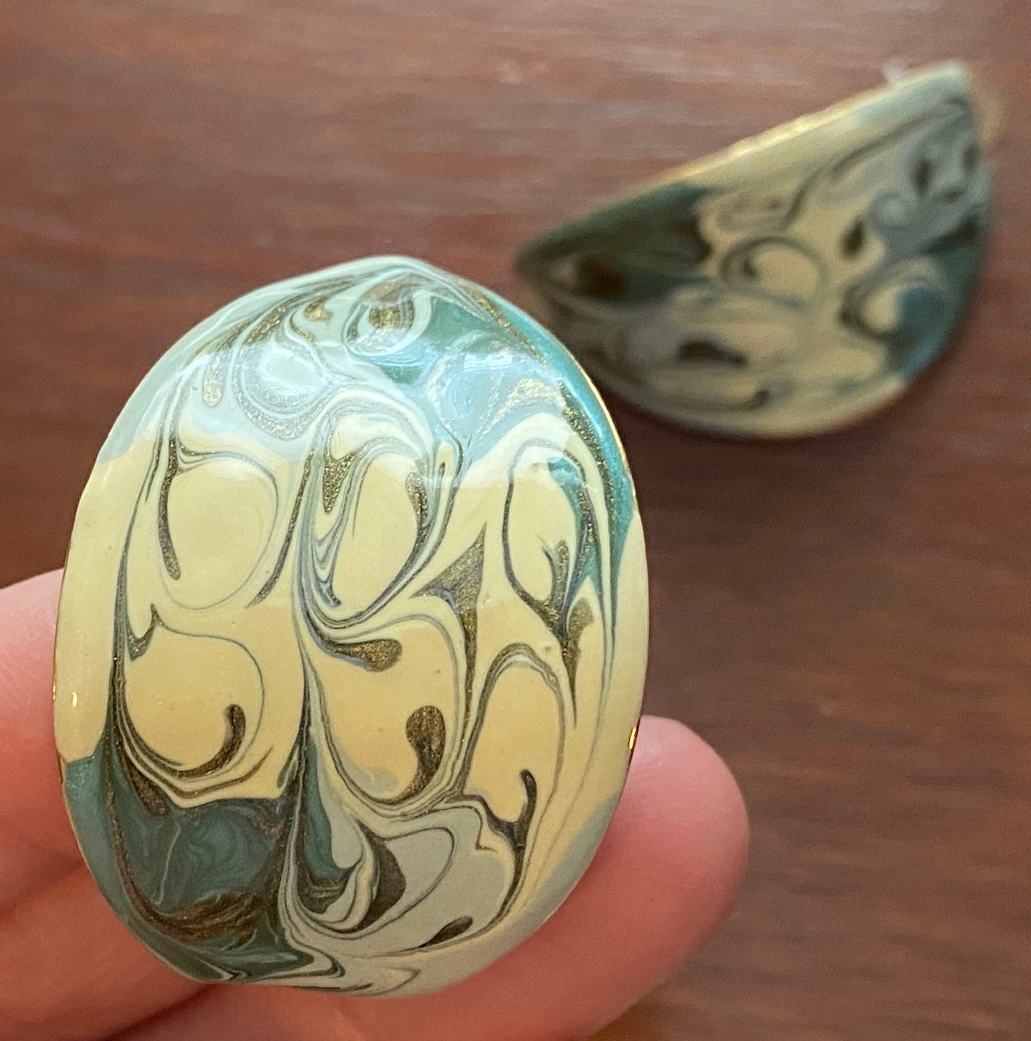 Vintage 80's Large Marbled Enamel Pierced Earrings