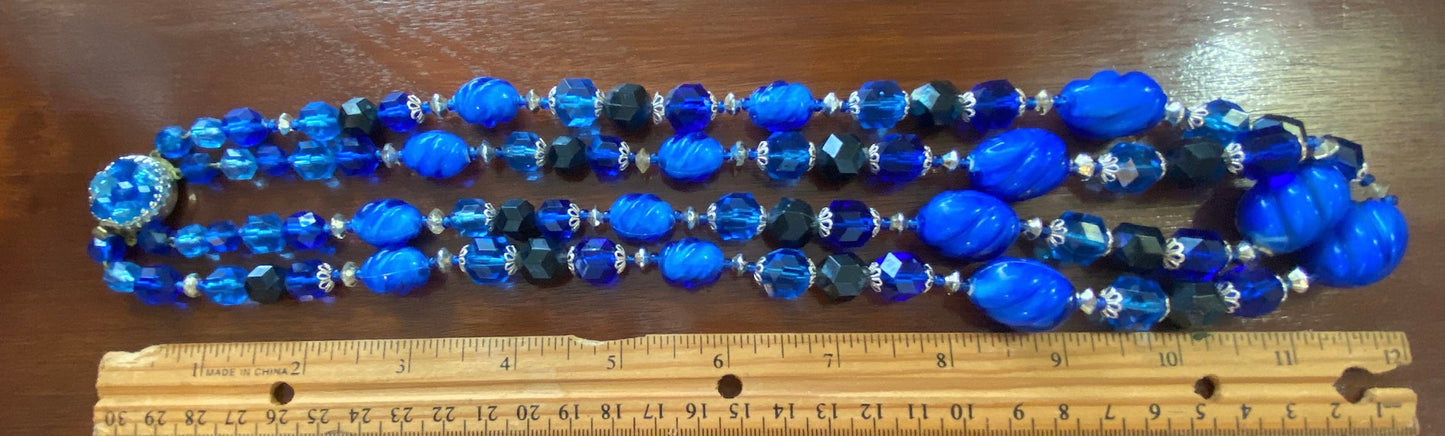 Pretty Shades of Blue Vintage Multistrand Chunky Bead Necklace