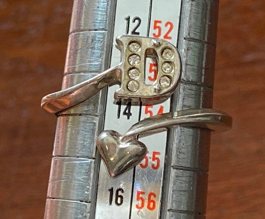 Avon Sterling Silver 925 D Initial Heart Bypass CZ Ring Sz 6.75