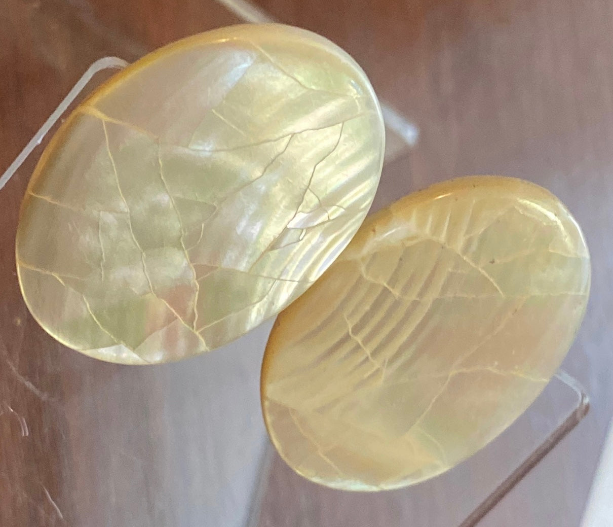 Large Oval MOP Mother of Pearl Crackle Pierced Earrings