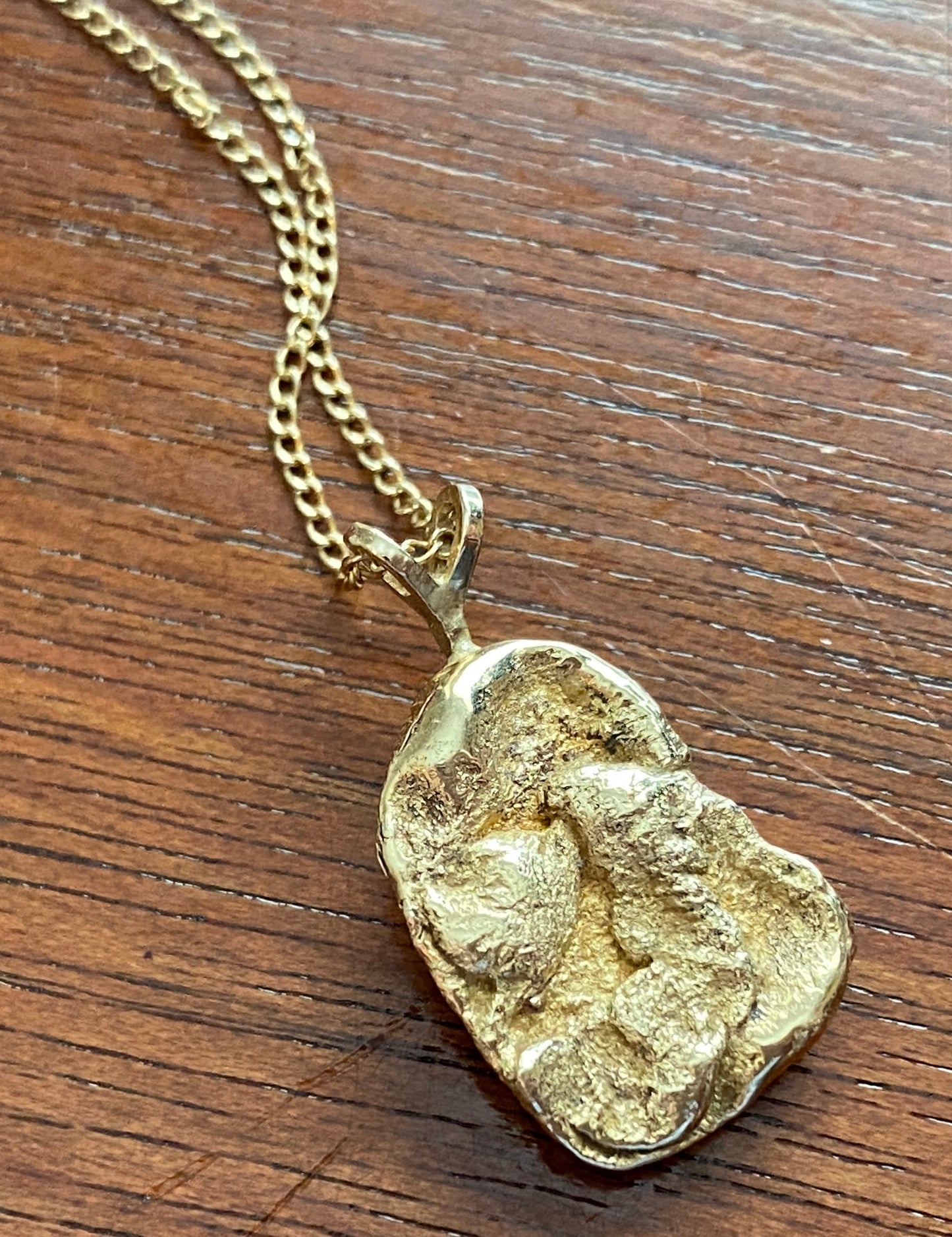 14k Yellow Gold Nugget Pendant Chain Necklace 17.5"