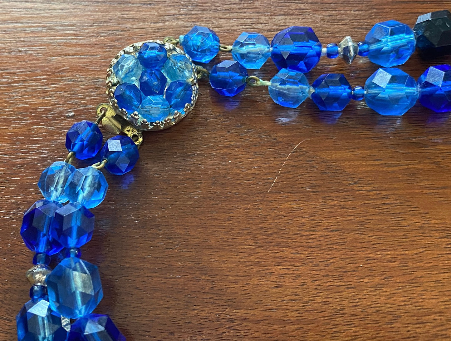 Pretty Shades of Blue Vintage Multistrand Chunky Bead Necklace