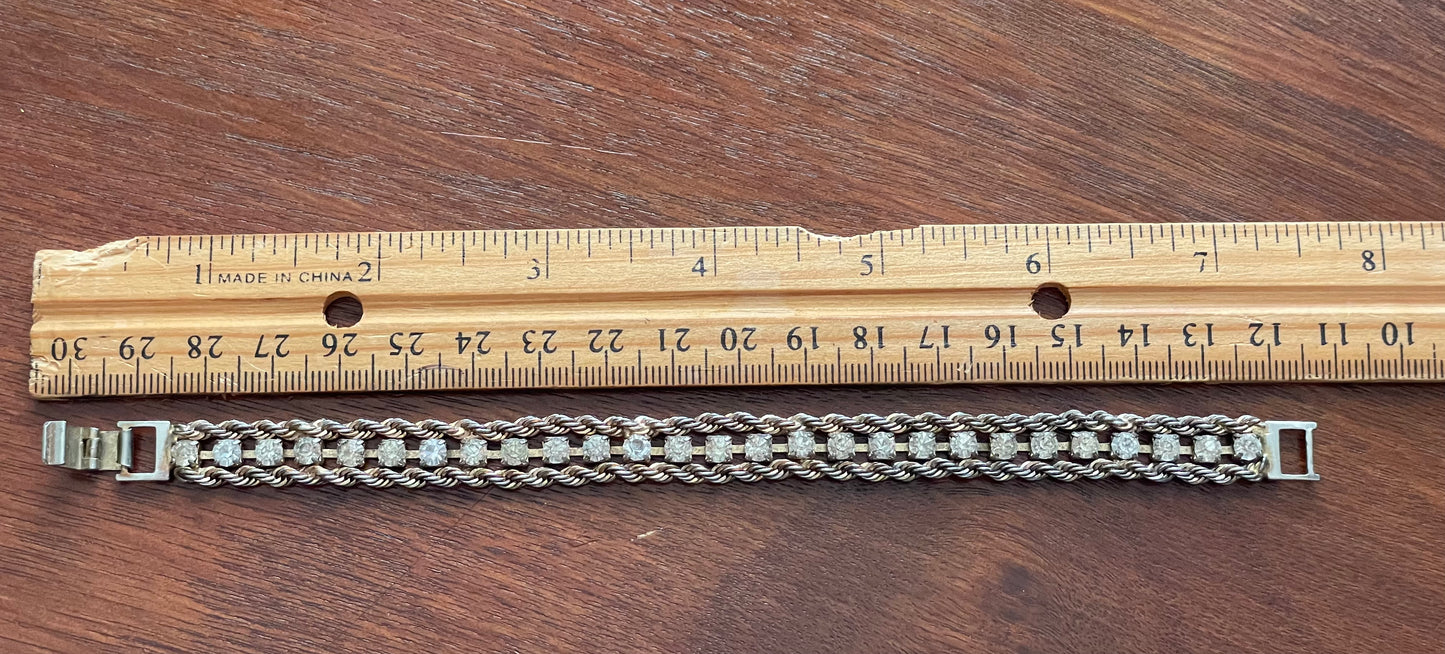 Vintage Goldtone 3 Strand Rope Chain Rhinestone Tennis Bracelet