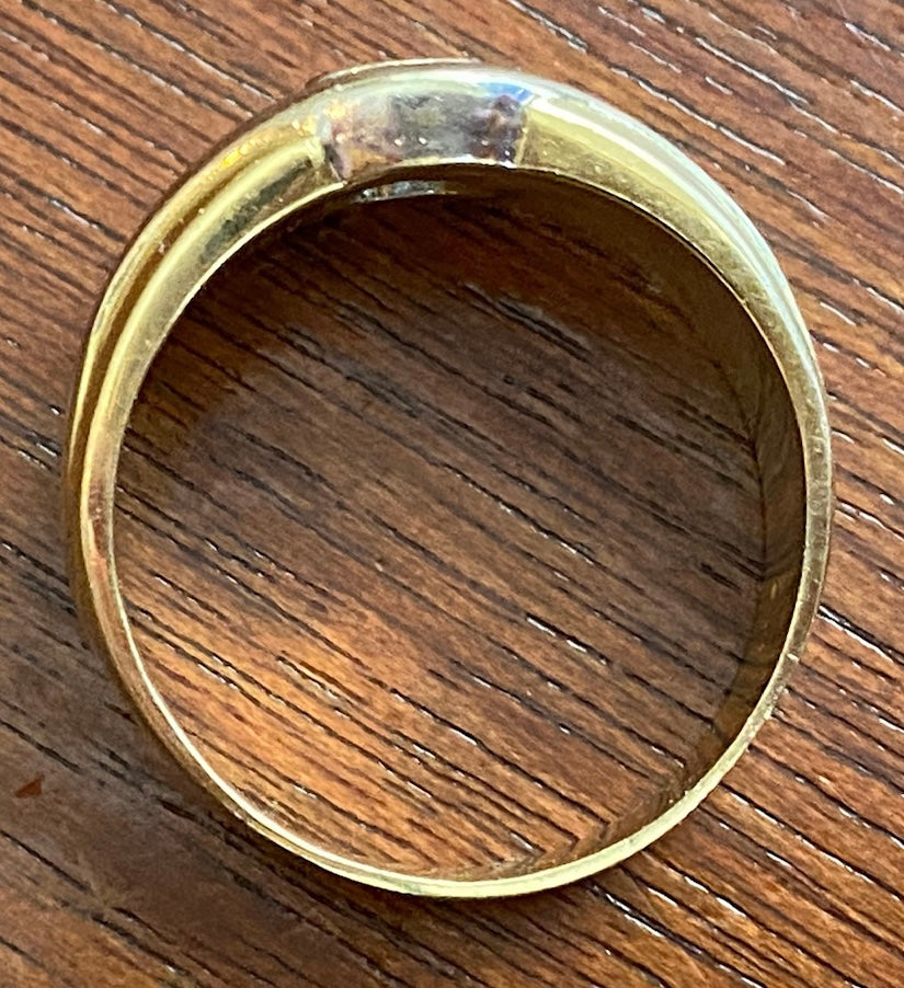 14k Two Tone Yellow Gold .10ctw Diamond Solitaire Custom Ring Sz 7.5