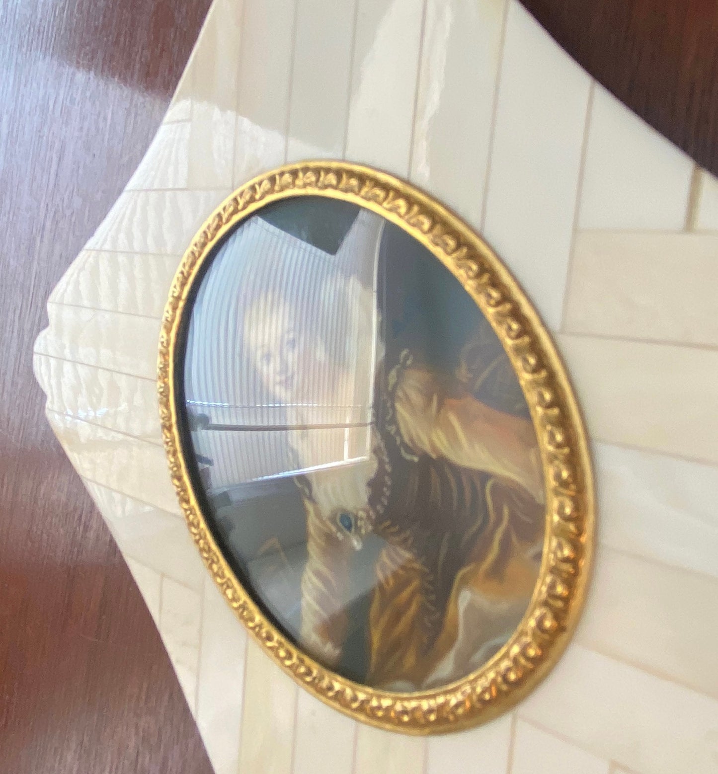 Antique Miniature A Study Fragonard Portrait Faux Ivory Bone Frame