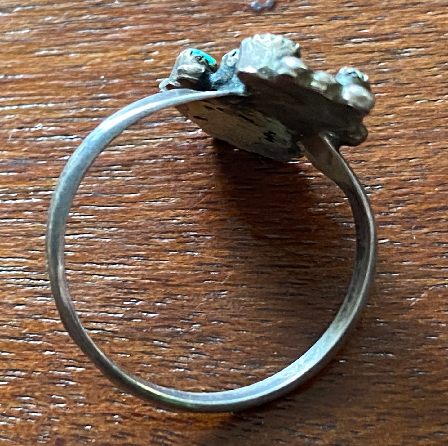 Vintage Old Pawn Silver Turquoise Coral Ring Sz 7 Needle Point