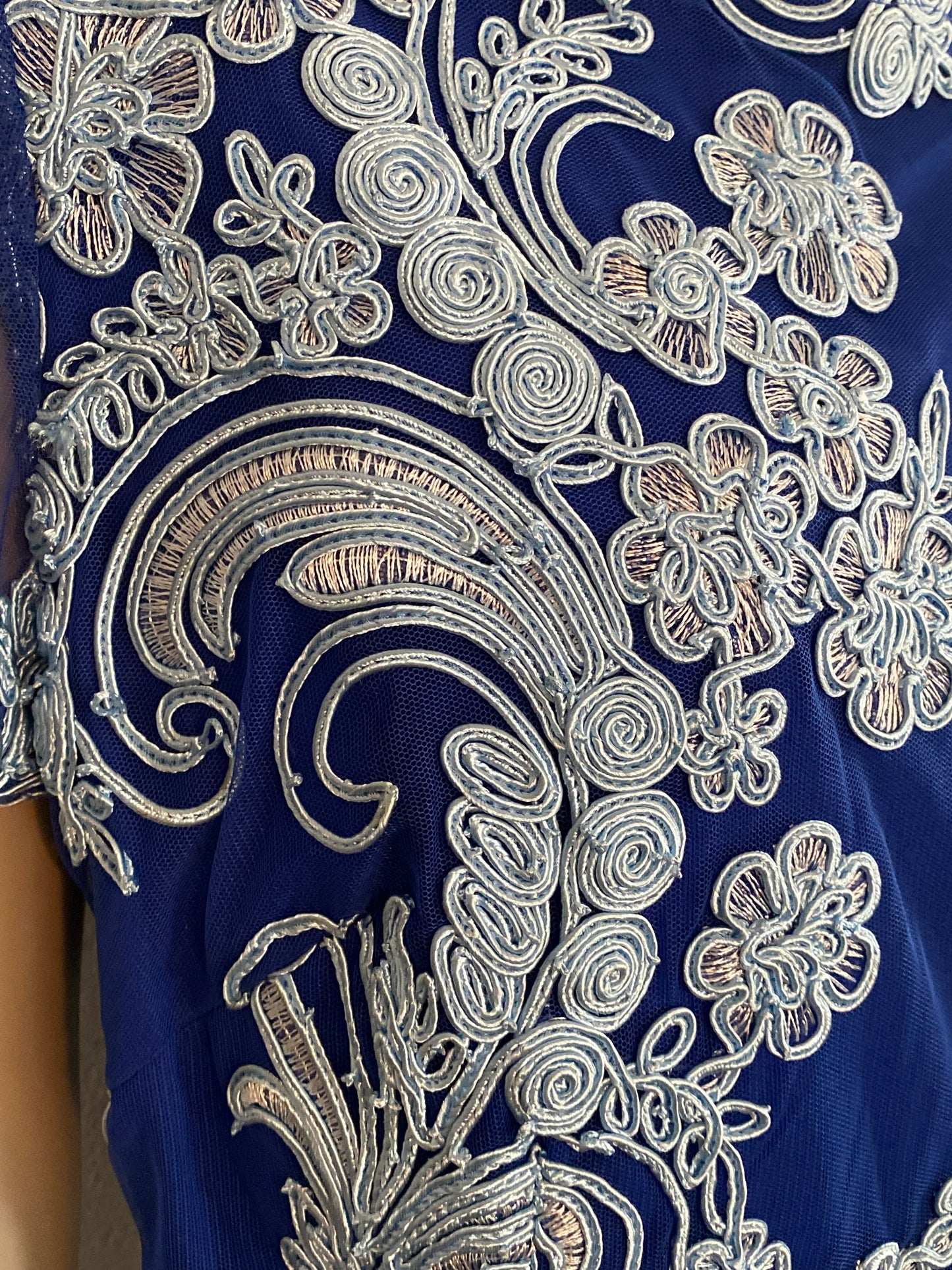 JS Collection Soutache Trim Embroidered Two Tone Blue Dress Sz 8