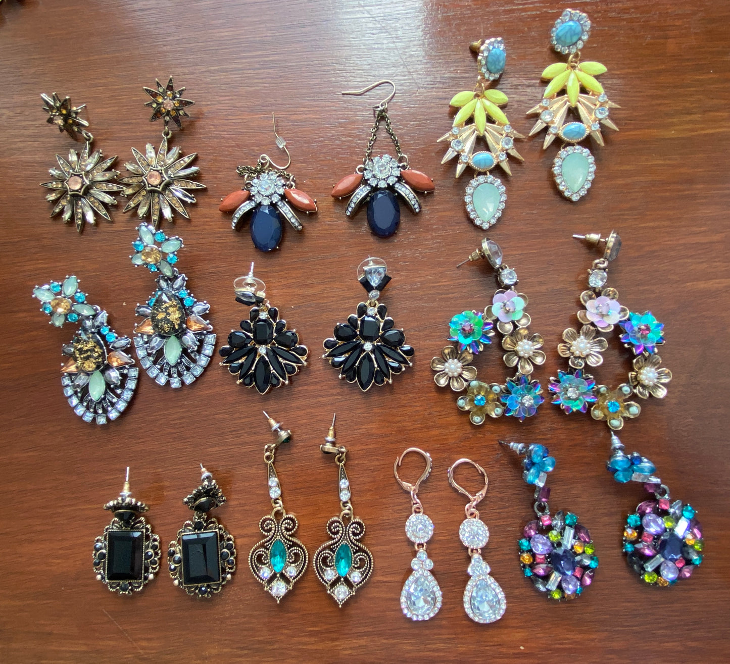 Lot of Statement Earrings Pierced Rhinestone Drop Dangly Chandelier Pageant