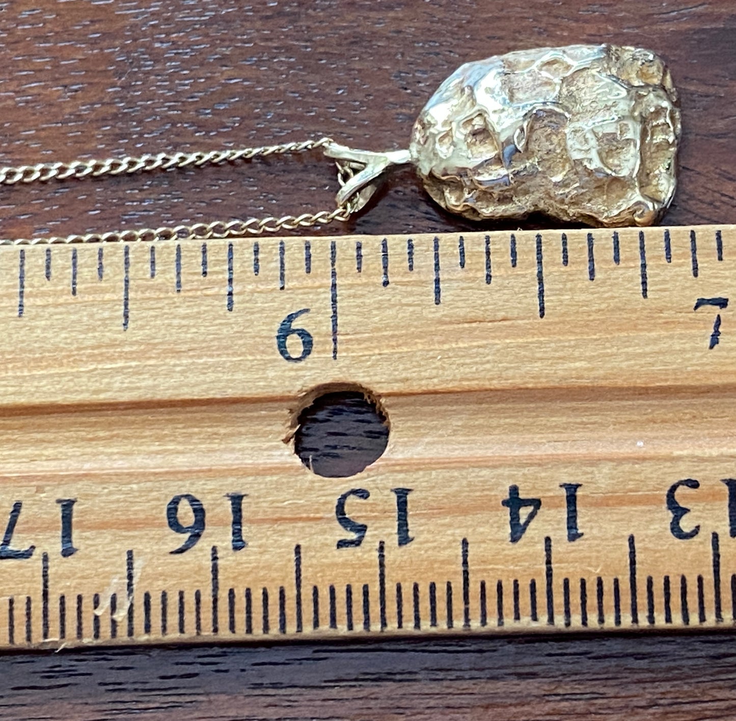 14k Yellow Gold Nugget Pendant Chain Necklace 17.5"