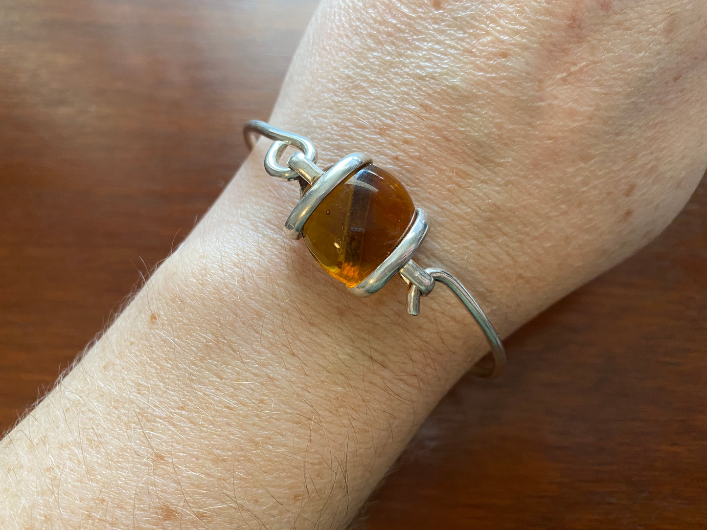 Silver Amber Glass Bead Bracelet Ring Pendant Necklace Set