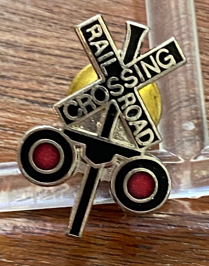 Vintage Railroad Crossing Enamel Pinback Pin