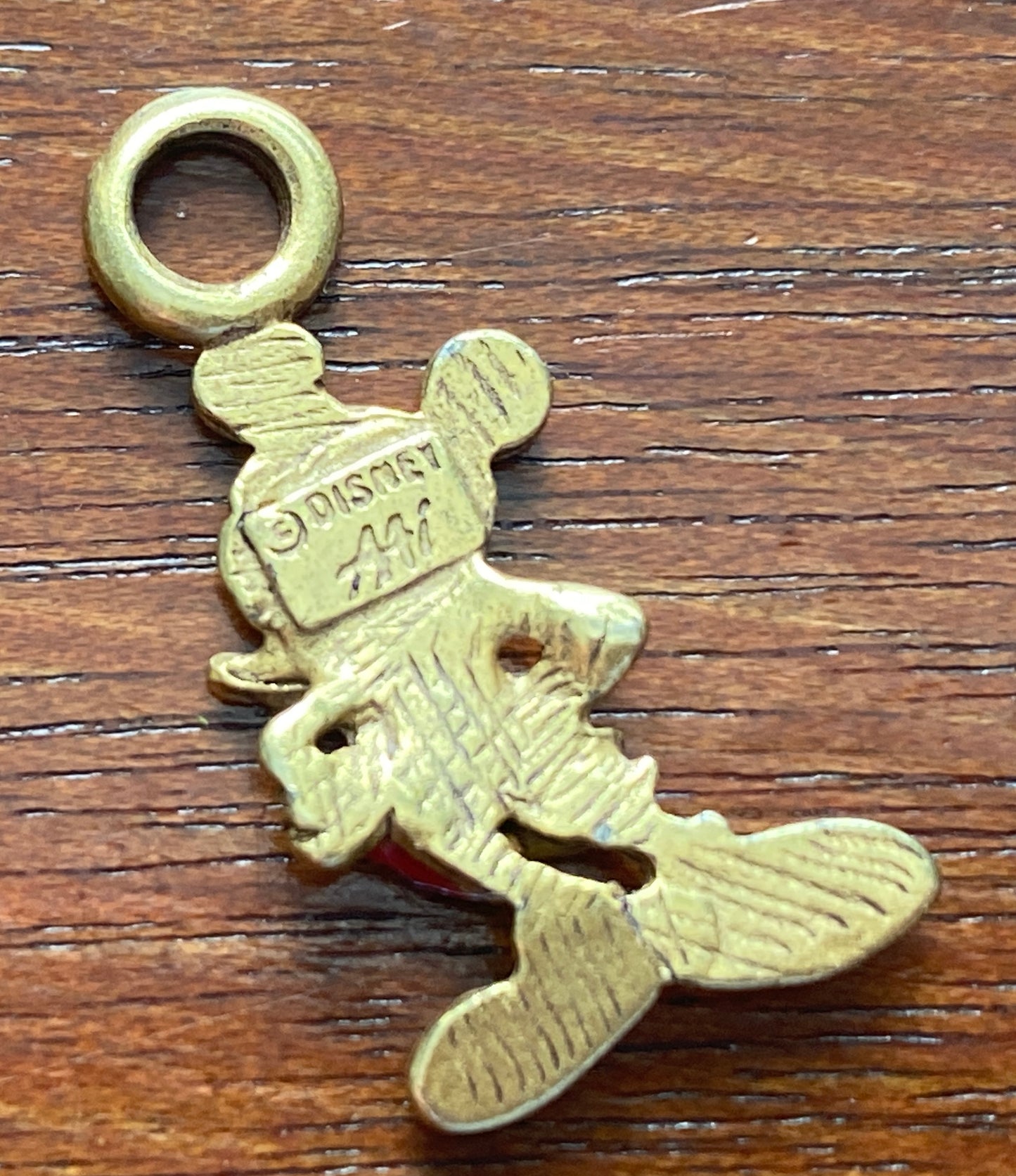 Vintage Disney Brass Tone Enamel Mickey Mouse Charm Pendant Signed MI