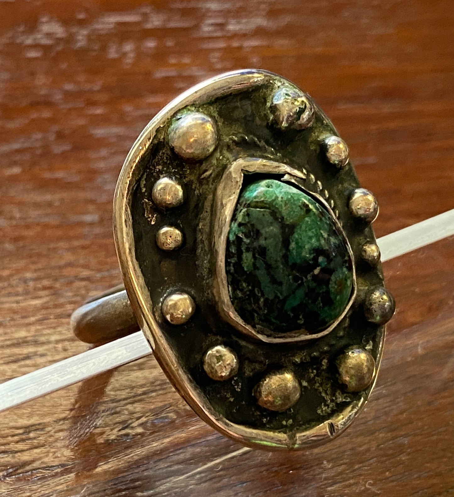 Vintage Old Pawn Sterling Silver 925 Green Turquoise Ring Sz 11.50 Marked
