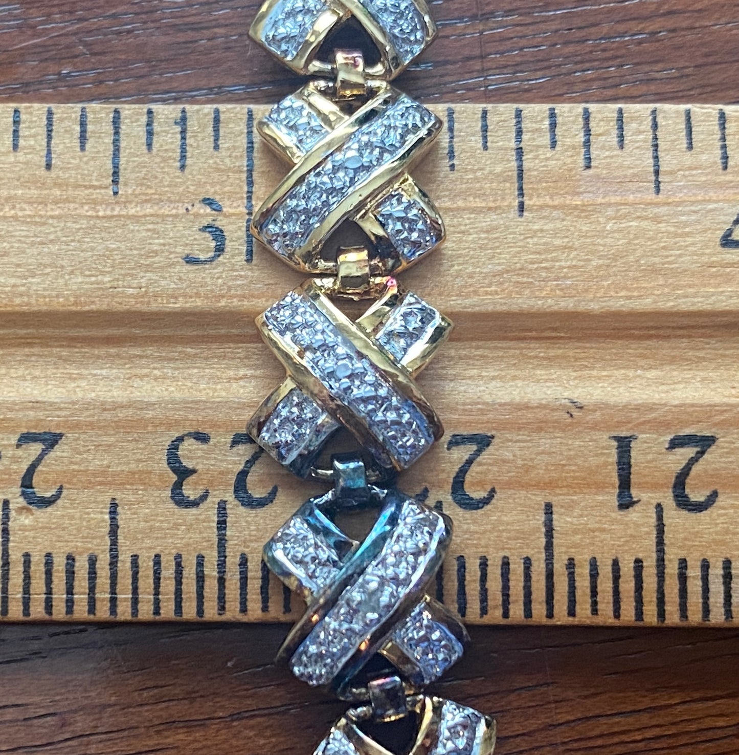 Sterling Silver 925 Gold Plate Cross X Tennis Bracelet 7.5" Long