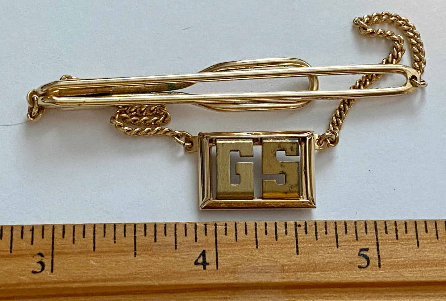Vintage Swank Gold Tone GS Initial Tie Bar Clip