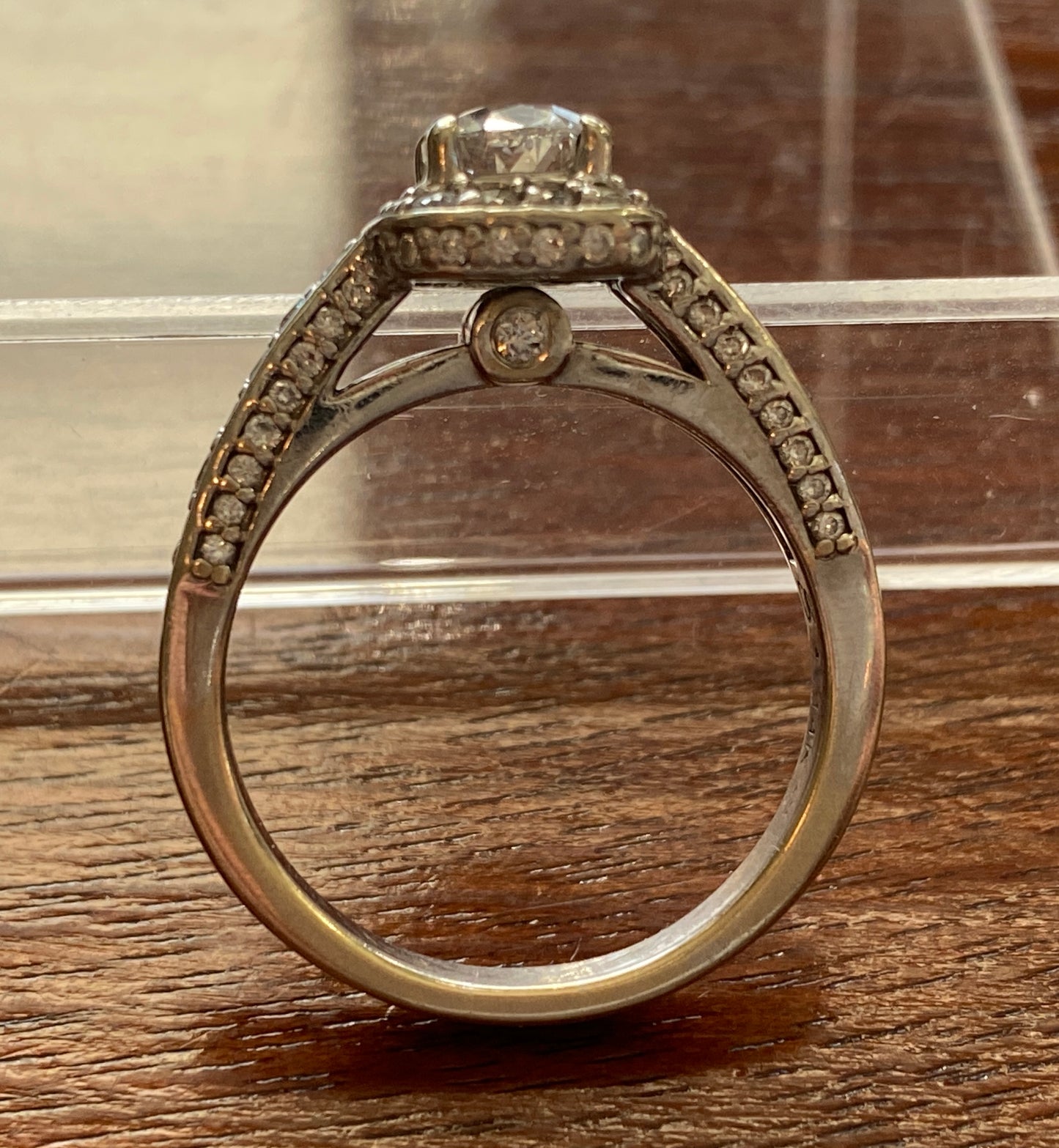 14k White Gold 1.65ctw Natural Diamond Cushion Halo Engagement Ring GSL Sz 8