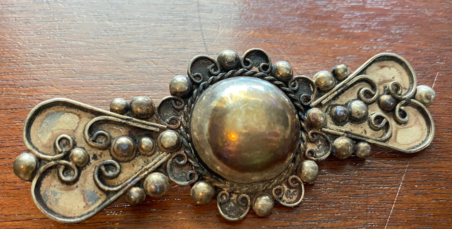 Vintage Mexican 900 Silver Large Domed Brooch Pin