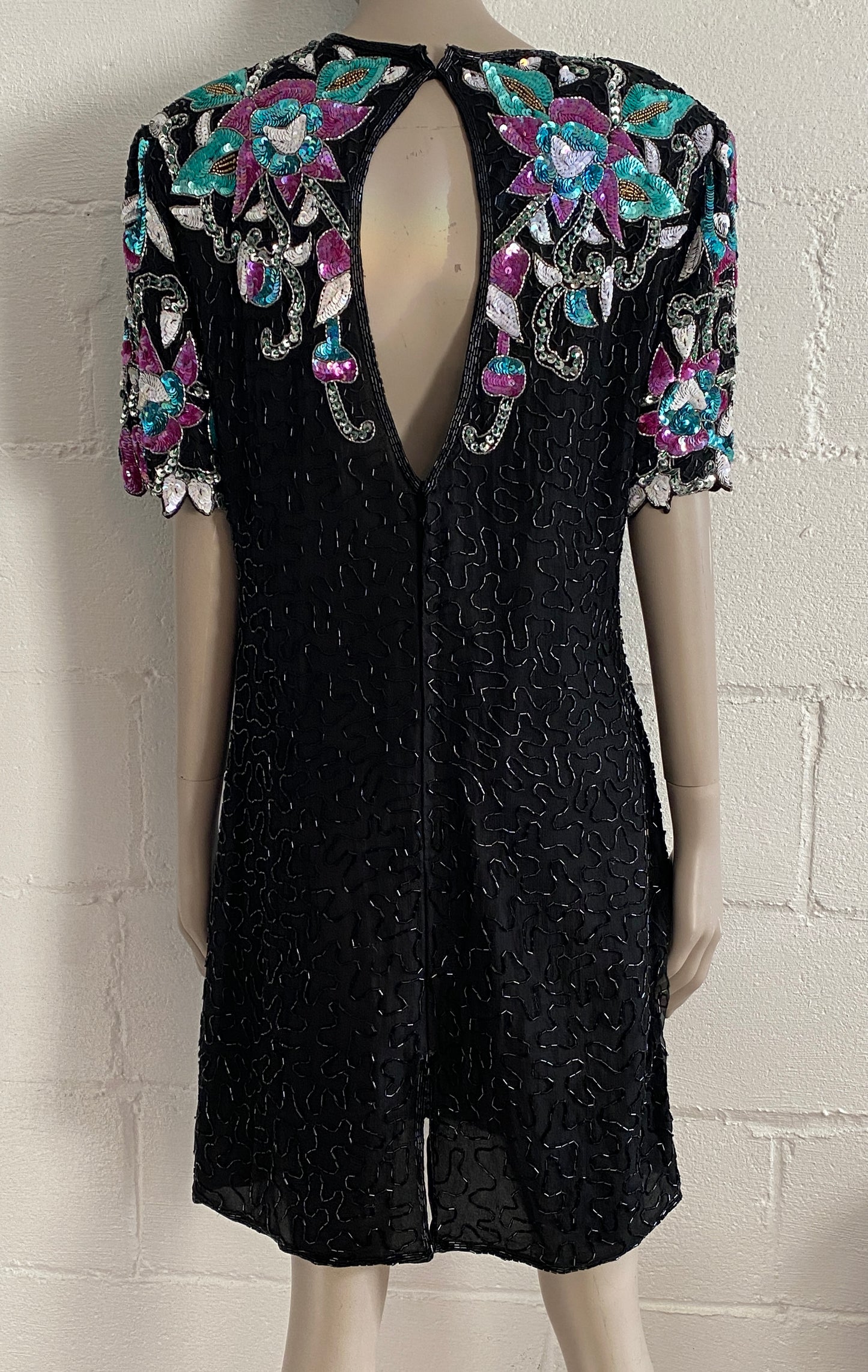Laurence Kazar Pure Silk Petite XL Knee Length Dress Full Sequins