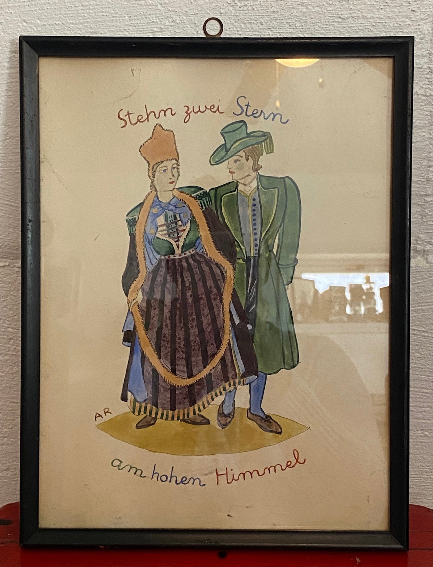 Vintage Original Artwork Painting Picture German Couple Hermann Prey Folk Art