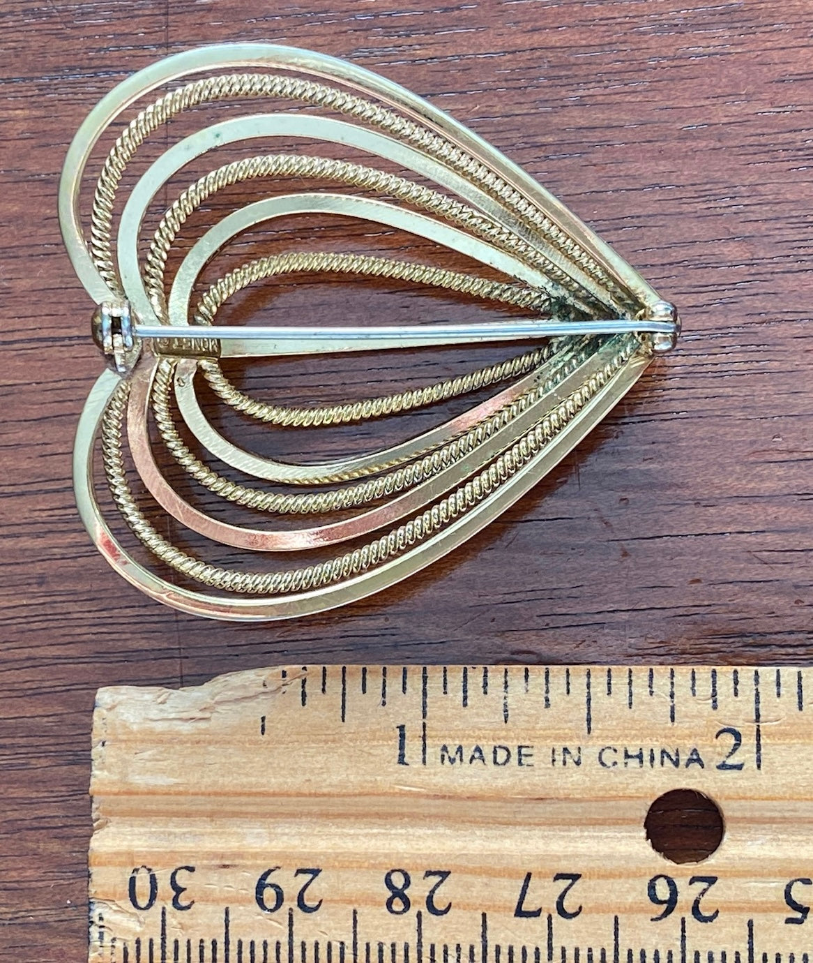 Vintage Monet Puffy Heart Twist Shiny Gold Tone Large Brooch Pin