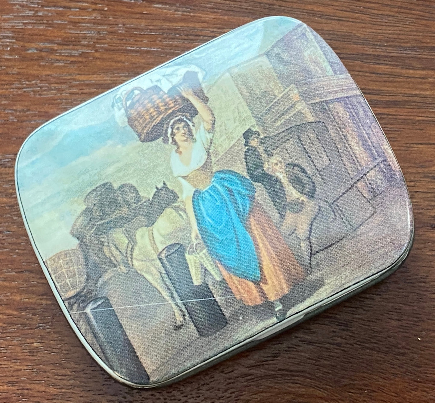 Small Metal Made in England Hinged Trinket Pill Biscuit Box Tin