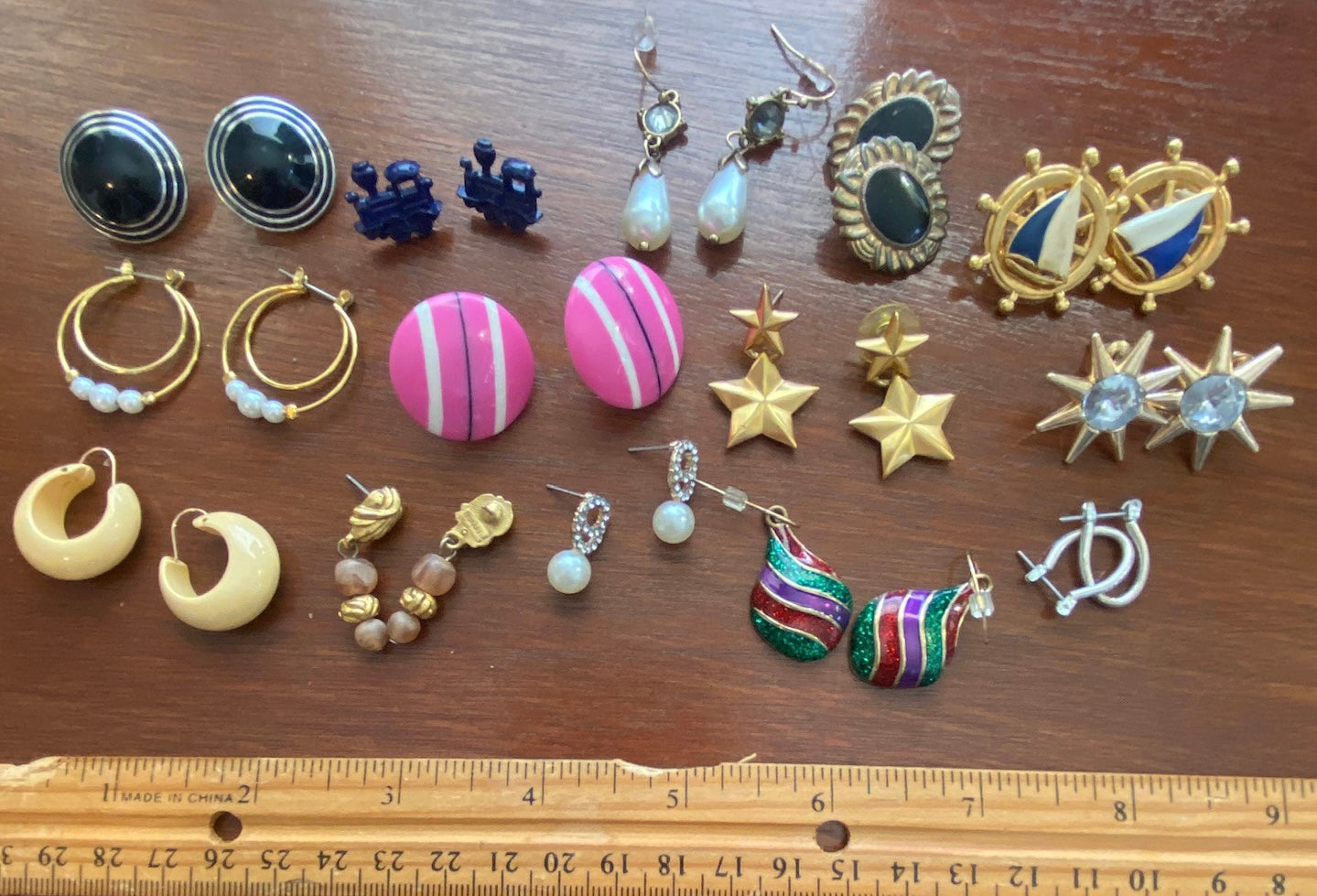 Vintage to Now Pierced Earrings Lot Enamel Silver Gold Tone Stars Rhinestones