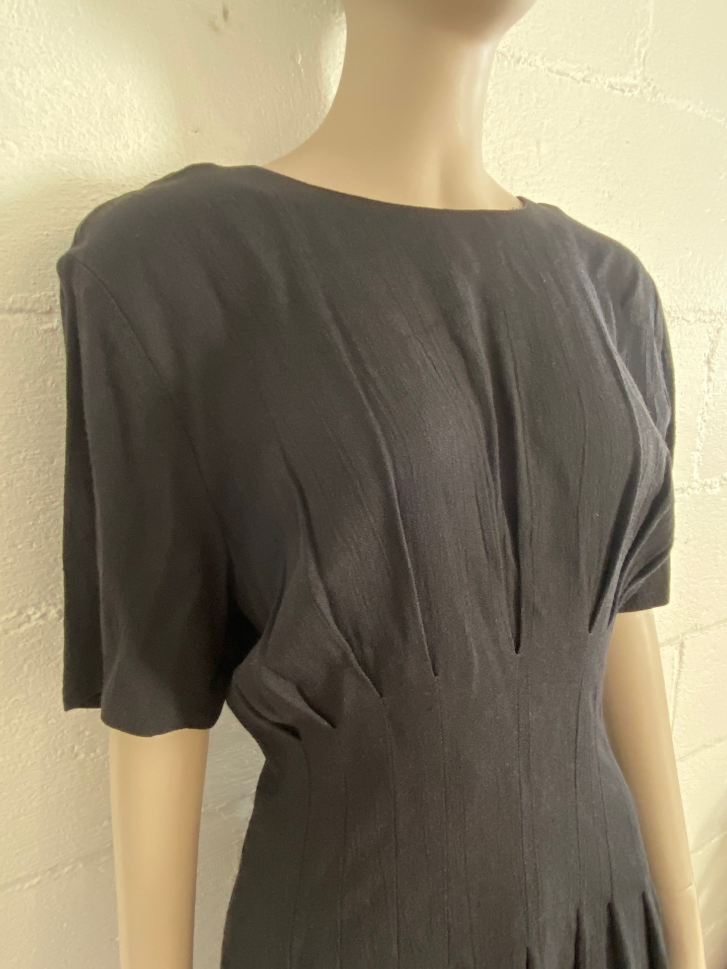 Vintage Casual Corner Crepe Black Fitted Long Dress Sz 14 L XL