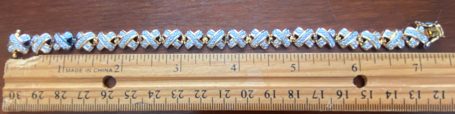 Sterling Silver 925 Gold Plate Cross X Tennis Bracelet 7.5" Long