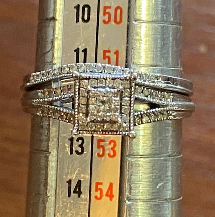 10k White Gold Diamond Wedding Set Engagement Band Ring Sz 6