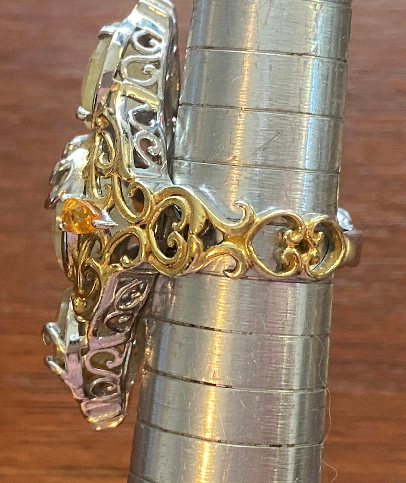Golden Rutilated Quartz Jalisco Fire Orange Platinum over Sterling Silver Ring Sz 7