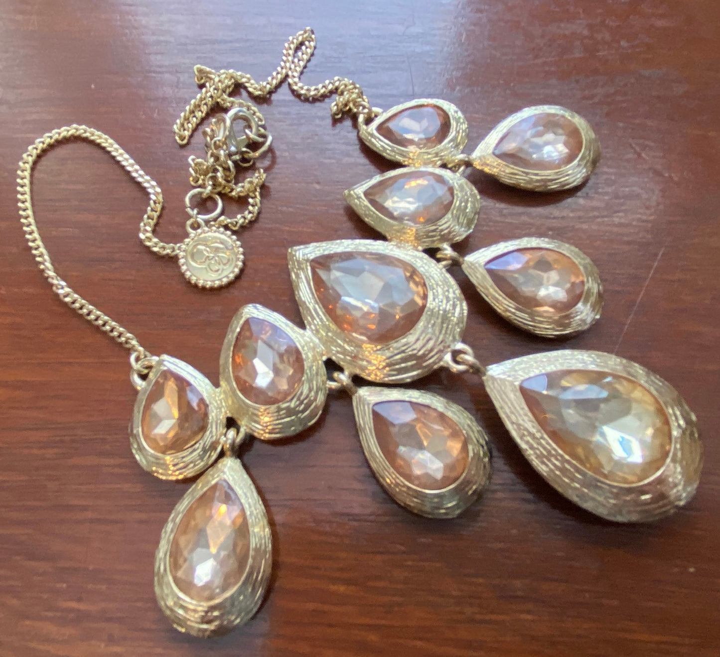 Jessica Simpson Gold Tone Metal Champagne Faux Stone Bib Collar Necklace