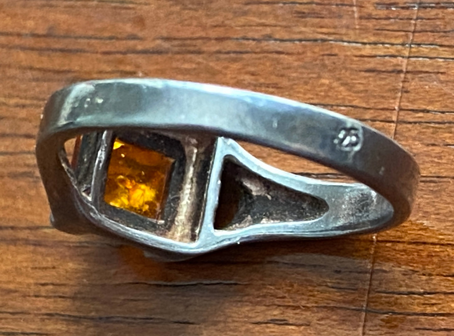 Sterling Silver 925 Square Amber Ring Sz 5.5