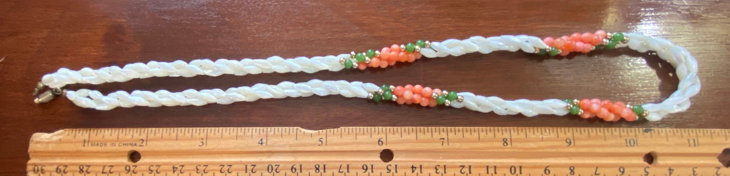 Vintage Twisted Rope MOP Mother of Pearl Jade Coral Necklace