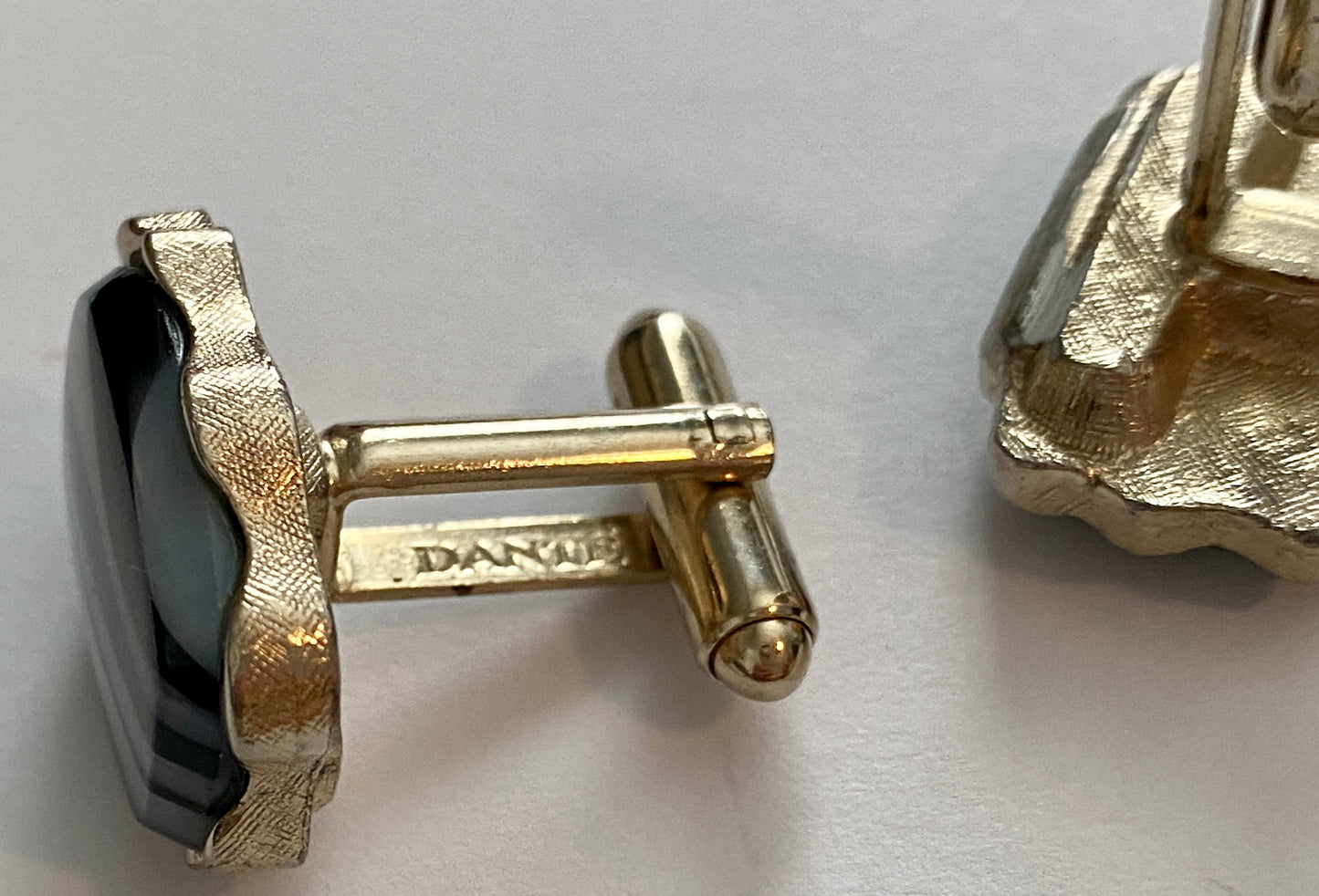 Vintage Dante Black Frost Striped Art Glass Silver Tone Cuff Links
