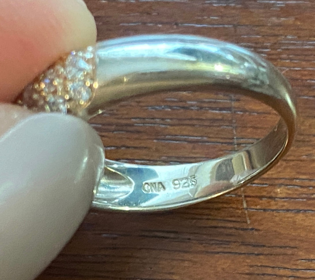 Sterling Silver 925 Pave CZ Band Ring Sz 7.75 Signed DQ