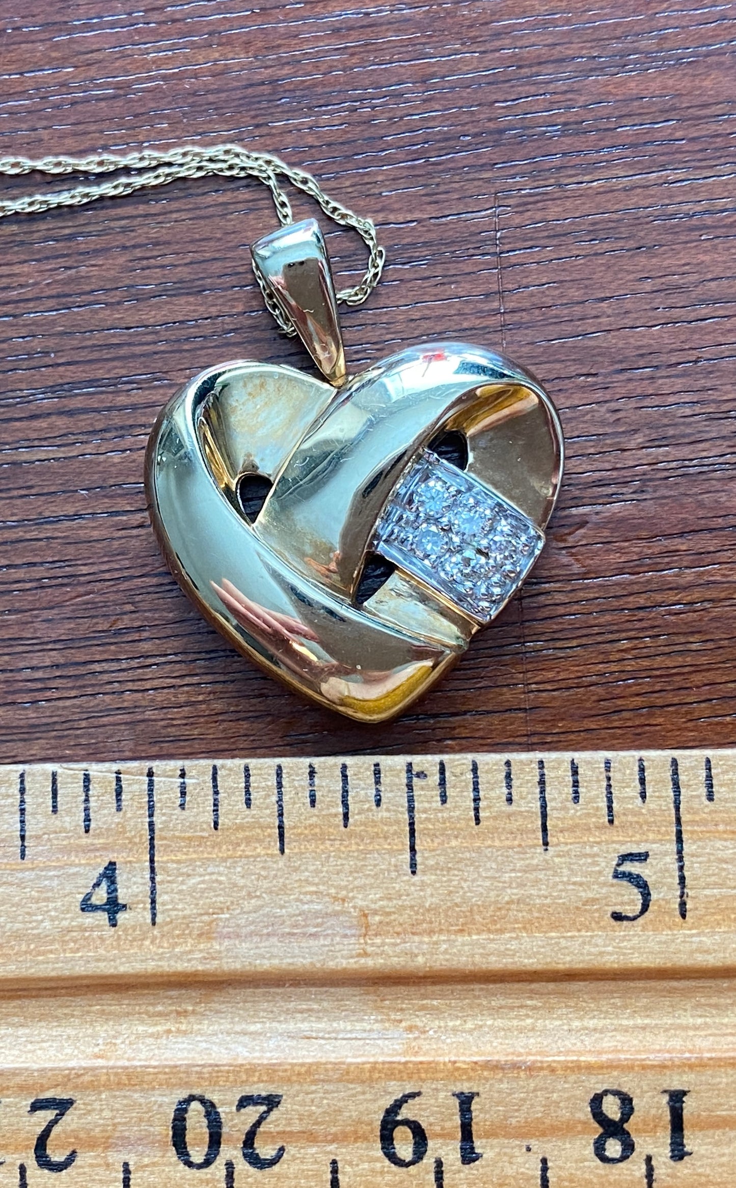 10k Yellow Gold Chain w FTH Pave Diamond Woven Heart Pendant 18" Long