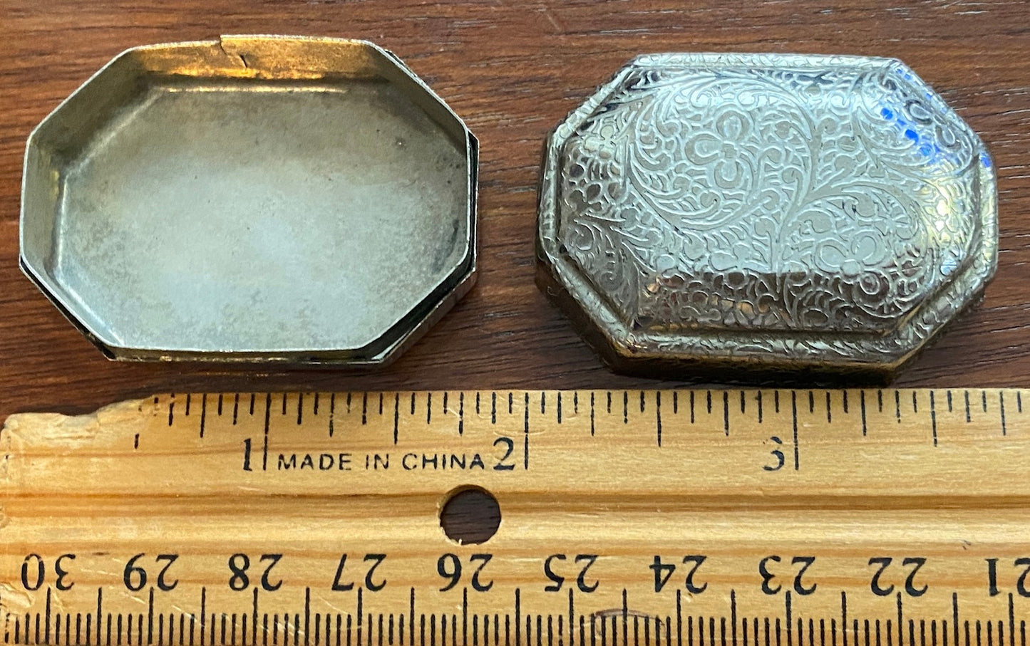 Small Vintage Stamped Metal Flower Design Trinket Jewelry Box
