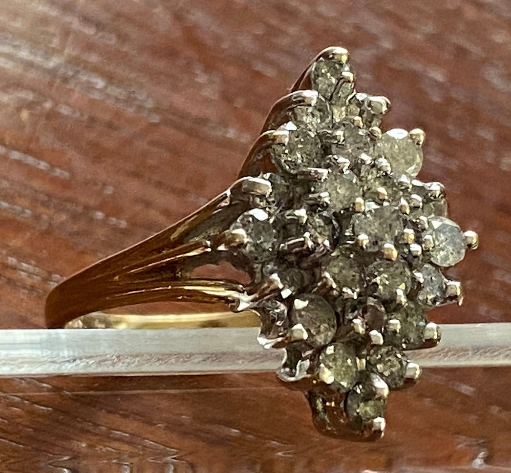 10k Yellow Gold 1ctw Round Diamond Cluster Cocktail Ring Sz 5.75