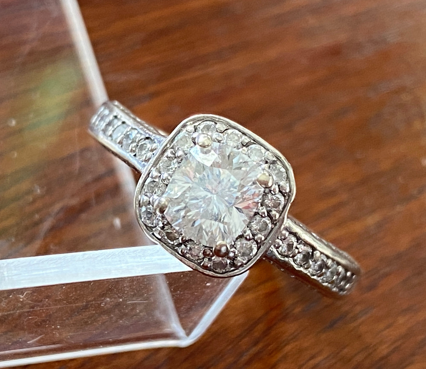 14k White Gold 1.65ctw Natural Diamond Cushion Halo Engagement Ring GSL Sz 8