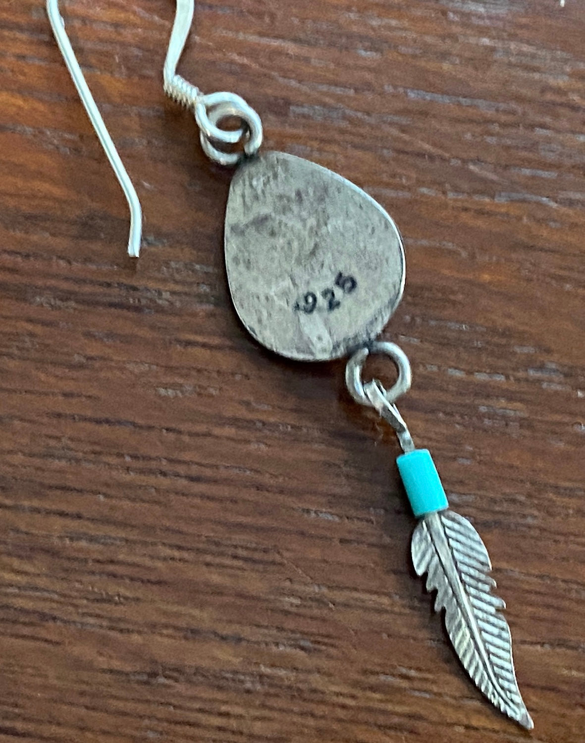 Sterling Silver 925 Turquoise Feather Bear Claw Drop Dangly Earrings
