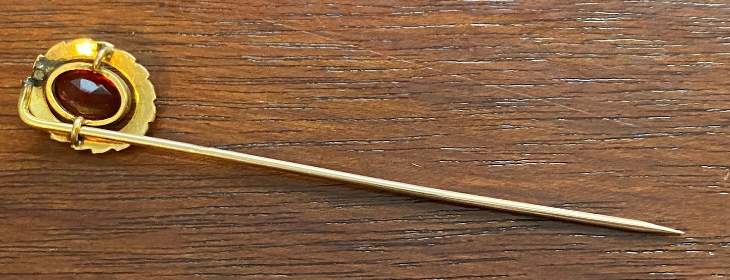 Vintage 10k Yellow Gold Hat Pin Oval Red Purple Faceted Stone Damaged