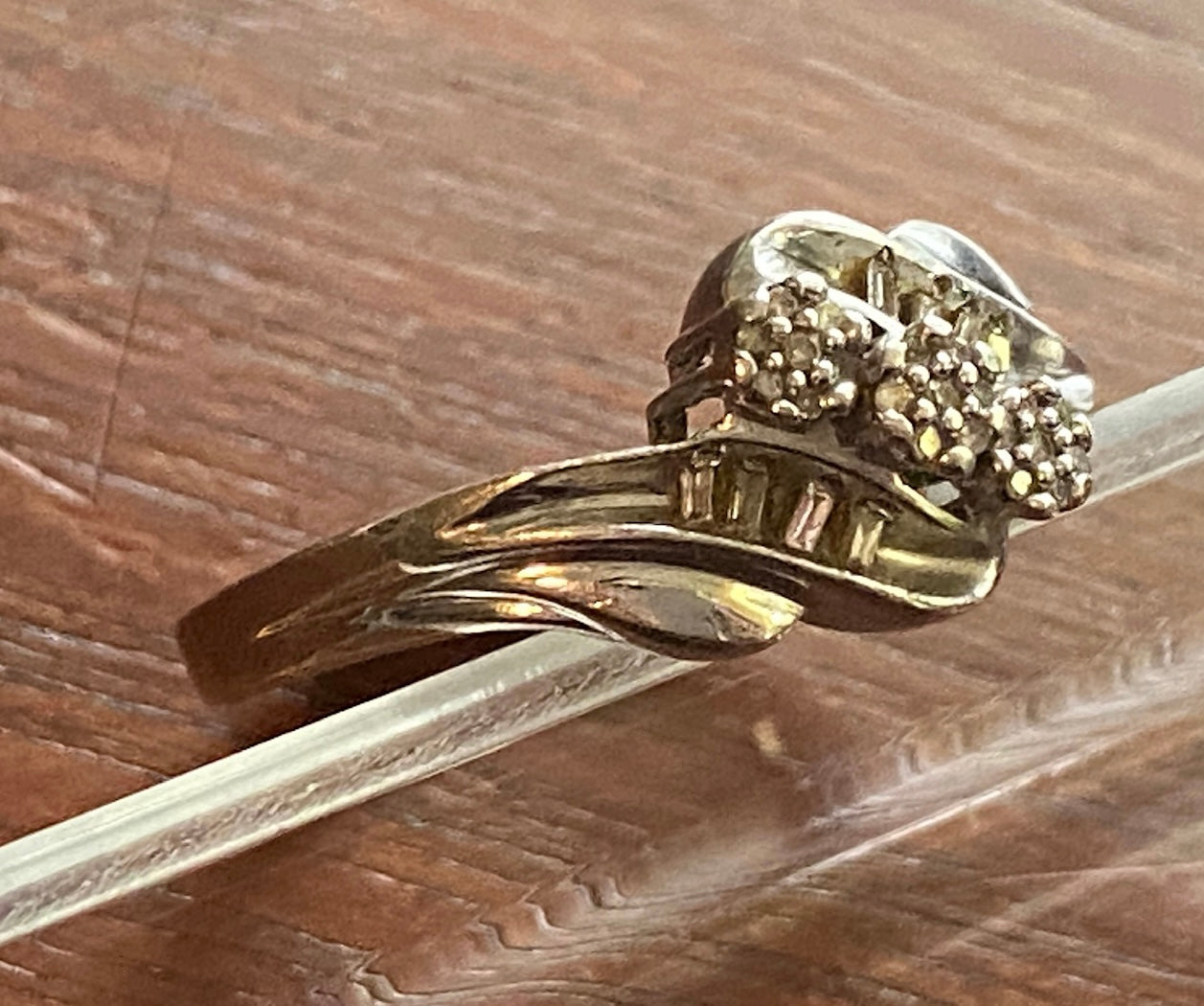 Sterling Silver Round Baguette Diamond 3 Stone Ring Sz 6.75
