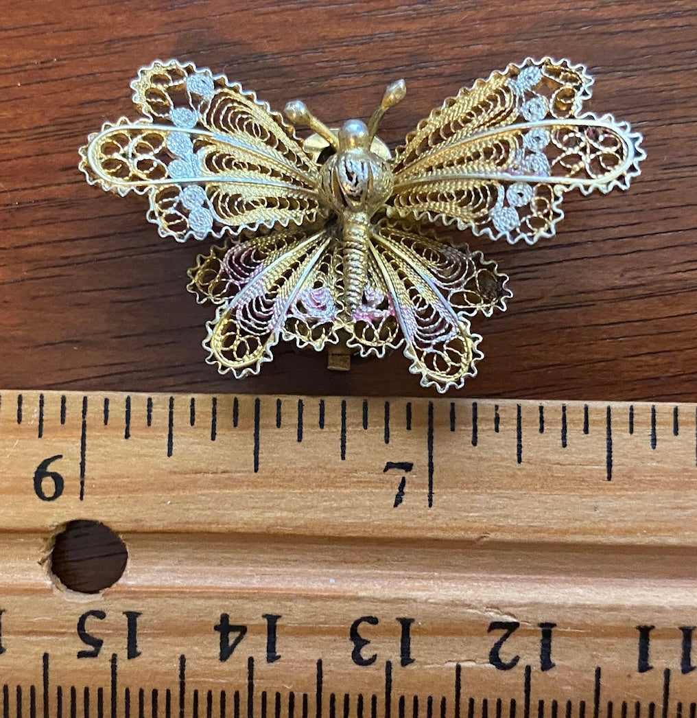 Tritone Filigree 900 Silver Butterfly Clip on Earring SINGLE