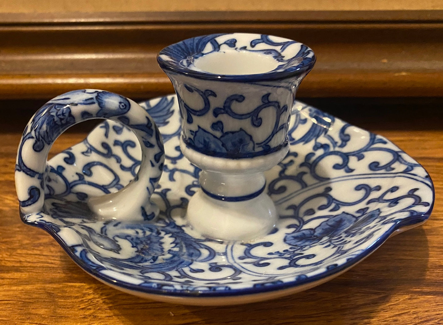 Vintage Takahashi Phoenix Blue White Candlestick Candle Holder