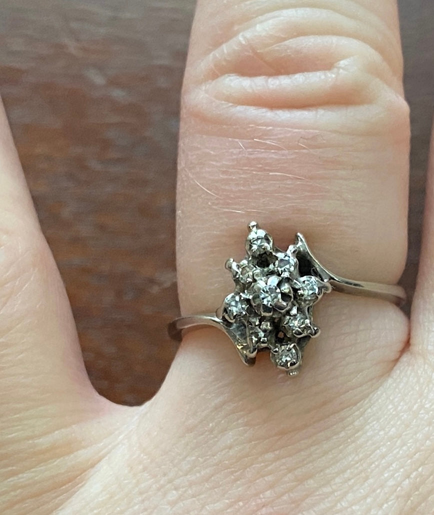 Vintage Signed Trubrite 10k White Gold Diamond Ring Sz 7