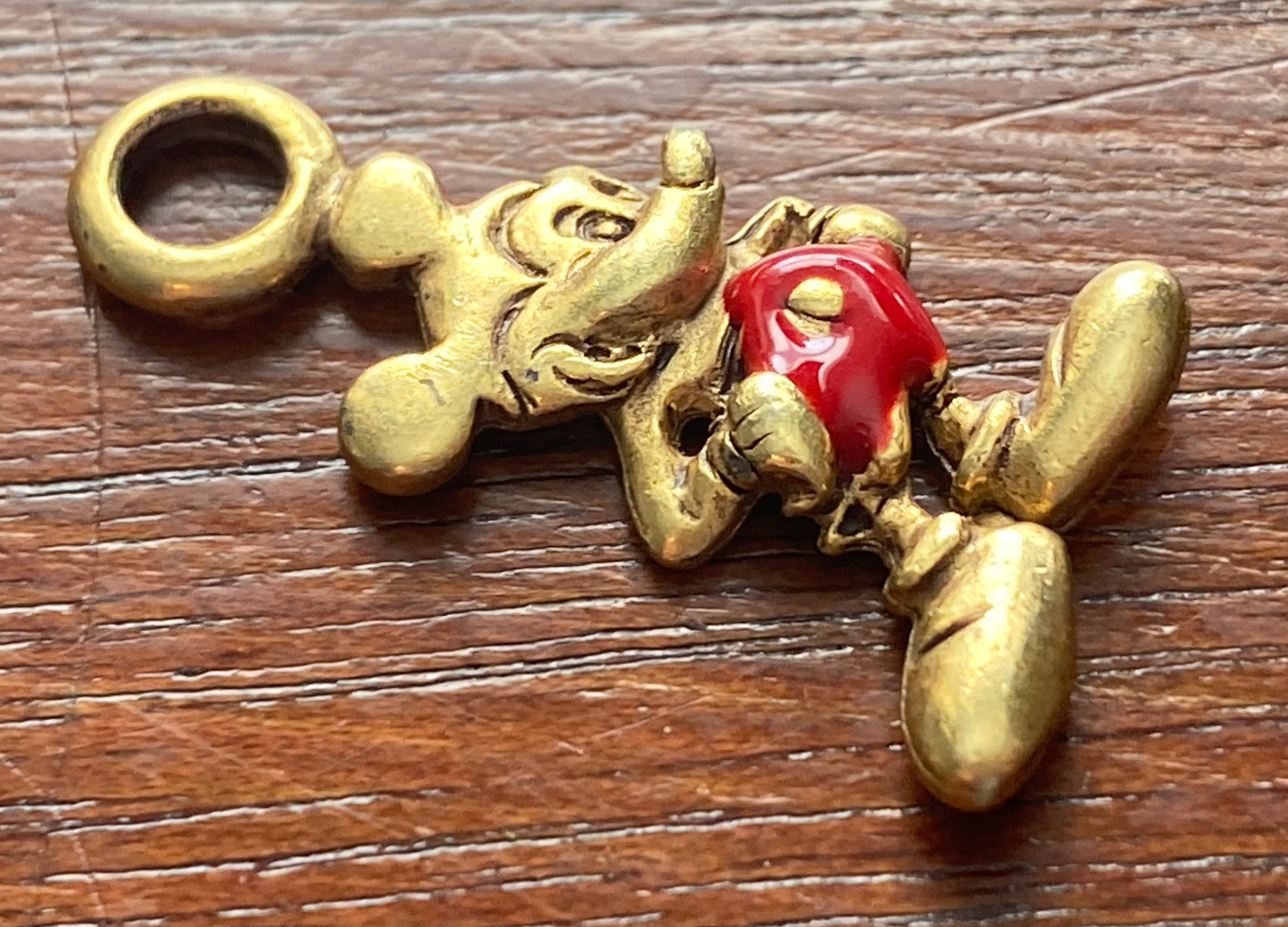 Vintage Disney Brass Tone Enamel Mickey Mouse Charm Pendant Signed MI