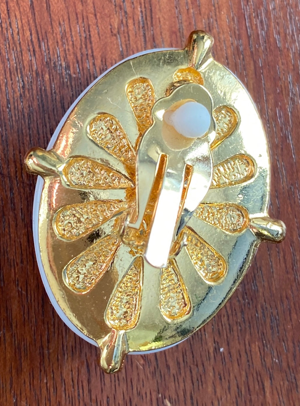 Massive Park Lane White Cabochon Gold Tone Cabochon Clip on Earrings