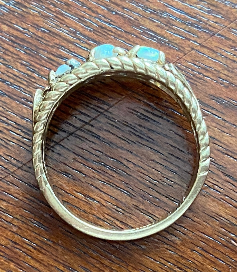 Vintage 10k Yellow Gold Oval Fire Opal 3 Stone Ring Sz 6